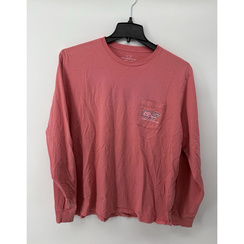 Vineyard Vines Men's Pink Whale   Graphic Long Sleeve Pocket T-Shirt Size L